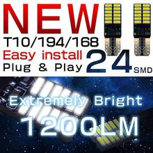 2 Pcs Canbus High Bright 4014 24smd T10 W5w 194 168 Car Led Bulb Reading Lamp Interior Dome Light Parking Side Marker Lights 12V 2024 - buy cheap