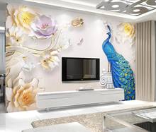 Papel de parede flores pavão em 3d, para sala de estar, arte em estéreo, decoração de parede, designer, floral 2024 - compre barato