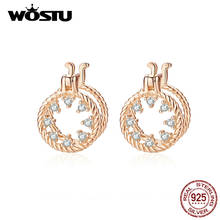 WOSTU Fashion 925 Sterling Silver Three-dimensional Circle Stud Earrings Rose Gold Silver 925 Jewelry Wedding Earrings CQE697 2024 - buy cheap