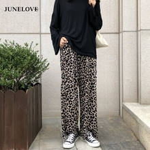 JuneLove Autumn Leopard Retro Elegant Loose Women Pant Elatisc High Waist Ladies Wide Leg Pant Simple Trendy Female Long Bottoms 2024 - buy cheap