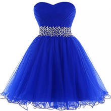 Vestidos de Fiesta Azul Real, vestido de cóctel elegante con cuentas de Organza, corte en A y corazón 2024 - compra barato