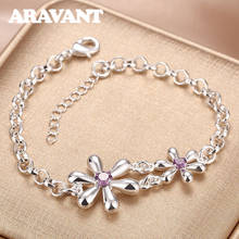 Pulsera de plata 925 para mujer, brazalete de cristal con flores, accesorios de joyería para boda 2024 - compra barato