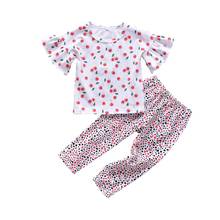 Summer Kids Baby Girls Clothing Set Cherry Print Ruffle Short Sleeve Tops Casual Pants Summer Children's Clothes Toddler Outfits 2024 - buy cheap