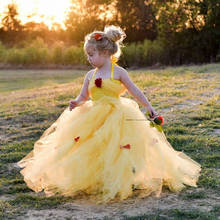 Amarelo princesa vestido meninas tule tutu vestido para o aniversário da dama de honra vestidos de festa de casamento vestido de baile roupas dos miúdos para meninas 2024 - compre barato