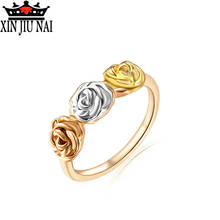 Anel 3 cores dourado com rosas feminino, anel de casamento joia para mulheres 2024 - compre barato