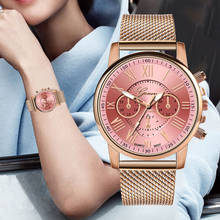 Nova moda de luxo senhoras relógio de malha cinto relógio feminino reloj mujer rosa vestido de ouro relógio de quartzo relogio feminino 2024 - compre barato