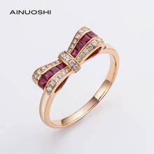 AINUOSHI 18K Rose Gold 0.35ct Natural Ruby 0.149ct Real Diamond Engagement for Promise Wedding Women Bowknot Ring Jewelry 2024 - buy cheap