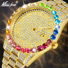 2020 MISSFOX grande arco-íris diamante relógio masculino 30 m calendário à prova dwaterproof água icd platinum men assista luxuoso hip hop gelado para fora relógio de pulso 2024 - compre barato