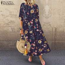 Zanzea-vestido boêmio longo de verão feminino, estilo casual, estampa floral, moda praia, 2021 2024 - compre barato