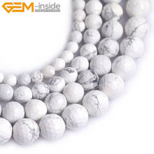 Natural branco howlite 2mm-12mm forma redonda facetado grânulos soltos para fazer jóias diy presente grânulo costa 15 polegadas atacado 2024 - compre barato