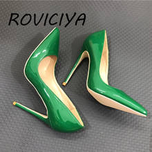 Bombas femininas marca 12cm saltos altos verde apontou dedo do pé sexy stiletto festa de trabalho elegante 10cm 8cm sapatos mais tamanho grande qp111 roviciya 2024 - compre barato