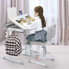 Juego de escritorio y silla para niños y niñas, mesa de aprendizaje resistente, altura ajustable, color gris, con soporte de lectura, 70/80 CM 2024 - compra barato