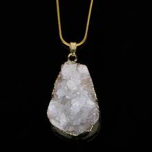 ShinyGem 20*40mm Random Natural Crystal Druzy Pendant Charm Texture Plating White Minerals Geode Quartz Stone Necklace For Women 2024 - buy cheap