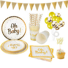 Oh Baby Gold Disposable Tableware Gender Reveal Party Supplies 1st Birthday Party Decorations Kids Boy Girl Baby Shower Favors 2024 - buy cheap