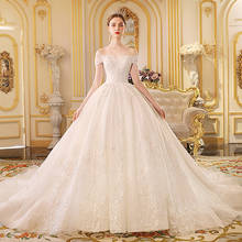 Hire Lnyer Wedding Gowns Suknia Slubna Short Sleeve Beading Sequined Appliques Lace Princess Bridal Gown China Vestidos De Noiva 2024 - buy cheap