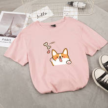 Camiseta con estampado de Harajuku perro Corgi para mujer, remera japonesa Kawaii, camisetas informales blancas, Camisetas estampadas de algodón púrpura para mujer 2024 - compra barato