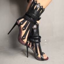 US4-12-Sandalias de tacón alto para mujer, zapatos de Gladiador, con remaches, borlas, cuero PU 2024 - compra barato