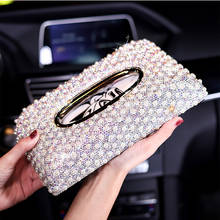 Bling bling strass pérola cristal de diamante artesanal para decoração do carro caixa tecido 2024 - compre barato