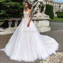 2020 Robe De Mariée Ball Gown Wedding Dresses Sleeveless Tulle V Neck Lace Appliques Bridal Gown Court Train Vestido De Noiva 2024 - buy cheap