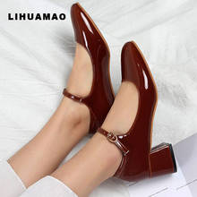 LIHUAMAO Patent leather Mary Jane shoes for women round toe ankle strap ladies slingback shoes pumps work party wedding shoes 2024 - buy cheap