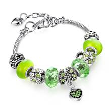 ATTRACTTO-Pulseras de cristal de Corazón Verde para mujer, brazalete plateado bisutería, dijes de flores, pulsera ajustable SBR190480 2024 - compra barato