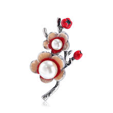 Broches femininos de flor de ameixa, broches de pérola para esmalte branco, flores en buquê, broche para casaco, presente de joia, 1 peça 2024 - compre barato