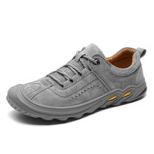 Men's Leather Hiking Shoes Spring Autumn Waterproof Non-slip Lace-Up Soft Outdoor Sneakers Man Rubber Trekking Trail Footwear 2024 - купить недорого