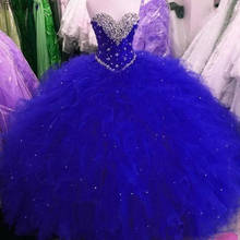 2020 New Royal Blue Sweet 16 Party Debutantes Gowns Puffy Tulle Crystals Sweetheart Neck Corset Back  Plus Size Quinceanera 2024 - buy cheap