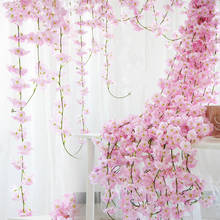 Flor de Cerezo Sakura de seda de 230cm, enredadera, hiedra, decoración para arco de boda, diseño para fiesta en casa, guirnalda colgante de pared de ratán 2024 - compra barato