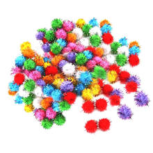 Mini bolas de pompom coloridas, de alta qualidade, brilhantes, bolas de pompom, brinquedos f/cachorro, gato, pacote de 100 2024 - compre barato