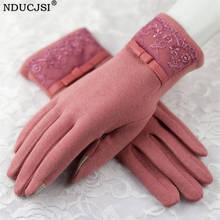 NDUCJSI-Guantes gruesos de punto para Mujer, manoplas de Cachemira, elegantes, mantienen el calor, de lana de encaje, accesorios de lazo para invierno 2024 - compra barato