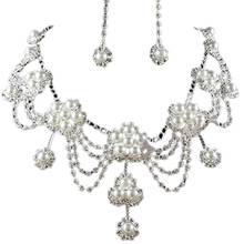 80% Hot Sale Women's Luxury Rhinestone Faux Pearl Necklace Earring Wedding Bridal Jewelry Set 2024 - buy cheap