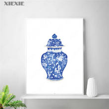 Lienzo de porcelana de estilo chino, pintura en lienzo de porcelana azul y blanca, póster de arte de pared Oriental, decoración elegante del hogar para sala de estar 2024 - compra barato