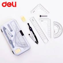 DELI Portable Compasses Set 7/8pcs Plastic+metal Geometry Protractor Drawing School Eraser Math Eraser Ruler Students Tool Kit 2024 - buy cheap