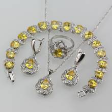 11.11 Hot Selling Dazzling Yellow CZ Water Drop Silver Color  Dangle Earrings Bracelet Ring Fashion Women Jewelry Sets 2024 - buy cheap