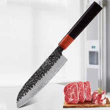 Cuchillo Santoku forjado de 7 pulgadas, herramienta de cocina de acero 9Cr18Mov, mango de PakkaWood, rebanador de carne, cuchillos de Chef 2024 - compra barato