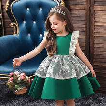 Винтажное кружевное платье принцессы платье с цветочным узором для маленьких девочек Детские платья платье для подиума с цветочным узором для девочек торжественное бальное платье для свадебной вечеринки 2024 - купить недорого