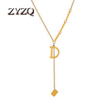 Ожерелье ZYZQ из титановой стали с буквой D для женщин, невыцветающее длинное ожерелье с цепочкой на свитер, оптовая продажа 2024 - купить недорого