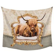 Tapiz de vaca Highland sentado en el sofá, decoración de pared para el hogar, dormitorio, tapiz colgante de pared, esterilla de Yoga, Picnic 2024 - compra barato