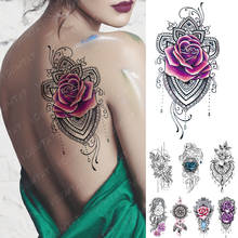 Waterproof Temporary Tattoo Sticker Purple Pink Line Rose Flower Flash Tattoos Totem Heart Body Art Arm Fake Sleeve Tatoo Women 2024 - buy cheap
