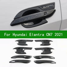 Acessórios exteriores de fibra de carbono padrão porta lateral do carro alça tigela capa guarnição para hyundai elantra avante i30 sedan 2020-2021 2024 - compre barato