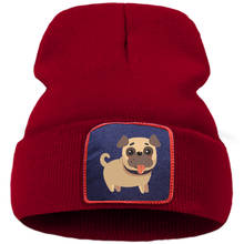 Gorros de punto con estampado de dibujos animados para hombre y mujer, gorro con estampado divertido de Pug, Hip-Hop, para mantener el calor al aire libre, informal, de moda, para adolescentes, novedad de otoño 2024 - compra barato