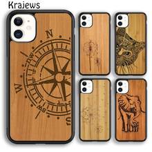 Krajudios-funda de animales de madera de bambú para iPhone, 5 SE, 6s, 7, 8 plus, X, XR, XS, 11, 12 pro, max, Samsung Galaxy S8, S9, S10 Plus 2024 - compra barato