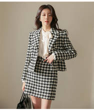 New Autumn Winter High Quality Houndstooth Tweed 2 Piece Set Long Sleeve Jacket Coat + A-line Wool Skirt Plaid Clothes Suit 2024 - buy cheap