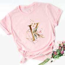 Alphabet Golden K Letter Print Tshirt Women Geometry Flower T Shirt Femme Oversized T-Shirt Female Tumblr Clothes Streetwear 2024 - buy cheap