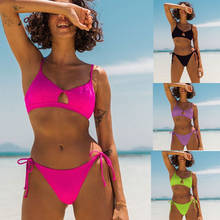 Neon Green Pink Sexy Bikini 2021 Women Swimsuit Female Brazilian Swimwear Cut Out String Bikini set Halter Bathing Suit Bathers 2024 - buy cheap