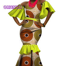 Women African Print Dress with Pearls Fashion Long Dashiki Dresses Africa Bazin Riche Off Shoulder Dress Evening Party WY639 2024 - buy cheap