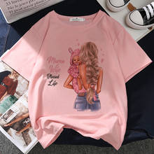 Camiseta con estampado de mamá y bebé para mujer, Tops rosas estéticos Harajuku, camiseta Kpop Y2k, camiseta para mujer 2021 2024 - compra barato