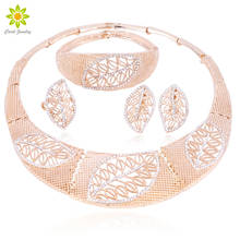 Conjuntos de joyería de Dubái para mujer, collar de Color dorado, pulsera clásica con forma de hojas, anillo para pendientes, conjuntos de joyería de boda para novia 2024 - compra barato