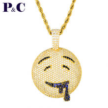 Gota redonda face pingente com corrente de tênis gelo para fora charme bling zircão cúbico hip hop colar masculino jóias de rocha 2024 - compre barato